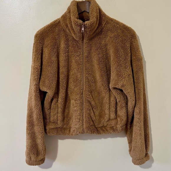Sunday Best Jackets & Blazers - Sunday Best| Aritzia Cozy Brown Teddy Fleece Full-Zip Mock Neck Jacket Sz XXS